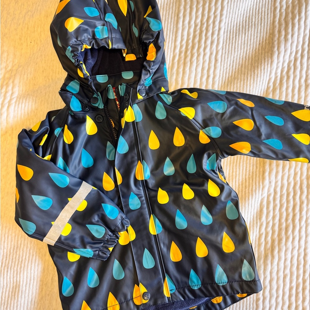 REIMA Navy Orange Yellow Raincoat with Hood and Water-Resistant Material
